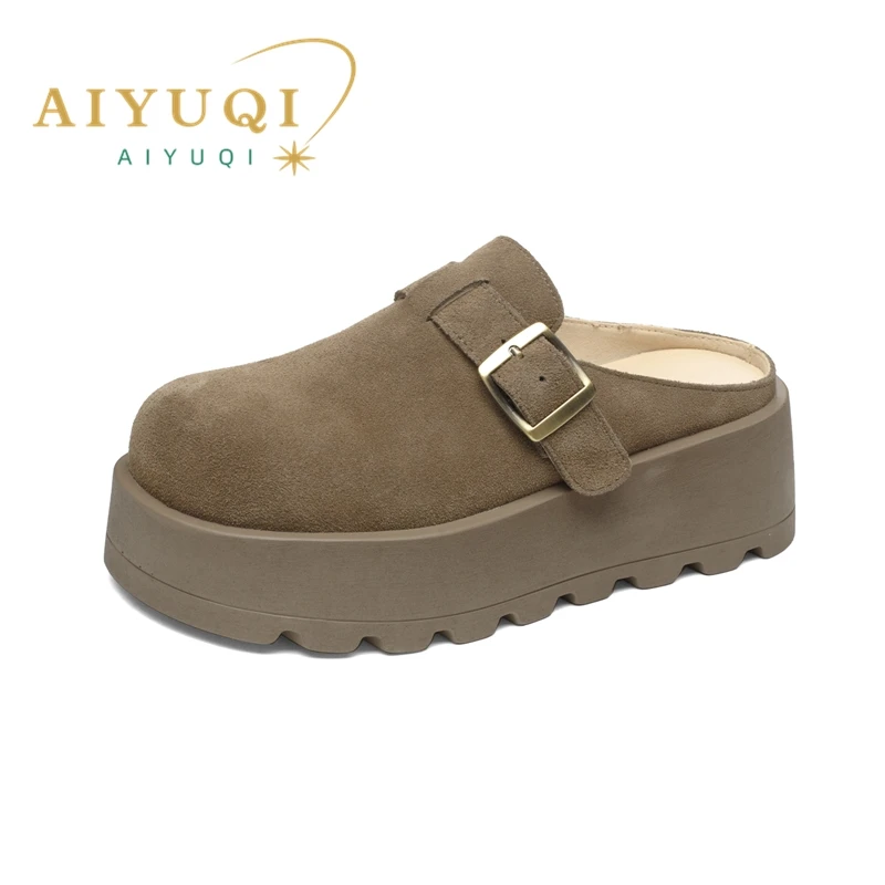 AIYUQI 2025 new women's slippers Thick-soled mules with closed toe for women Large-size comfortable half-slippers female