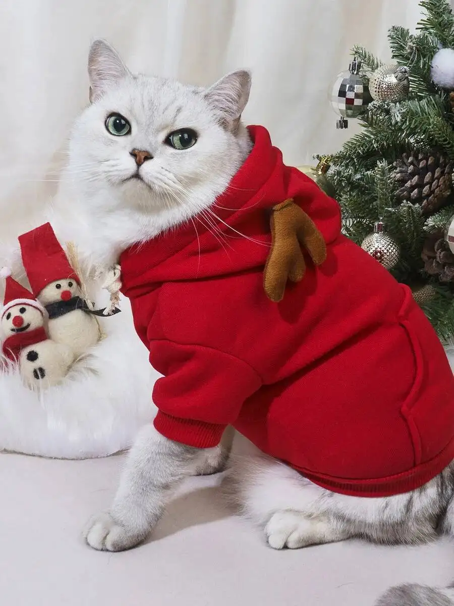 عيد الميلاد الحيوانات الأليفة القماش ملابس الحيوانات الأليفة الكلب القط العالمي قرن الوعل البلوز الملابس الإبداعية القط الغزلان تأثيري حلي #4