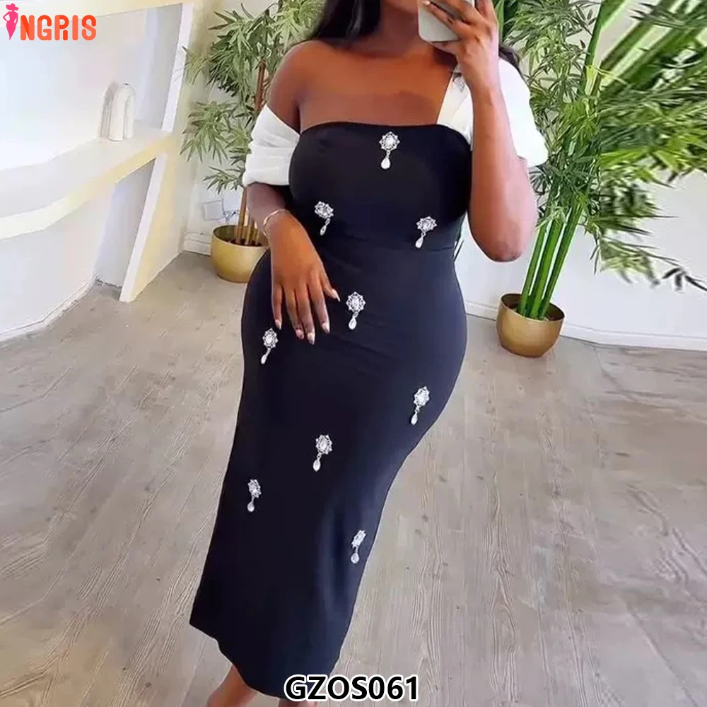 

Women Clothing Boutique Sexy Hanging Diamond Evening Dress Off Shoulder Slim Fit Party Bandage Maxi Dresses-GZOS061