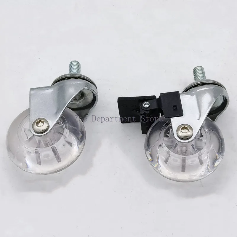 4pcs Threaded Stem Casters 2In Clear PU M8 Swivel Wheel with/without Safety Brake Nuts Office Chair Desk Baggage Quiet Smoothly