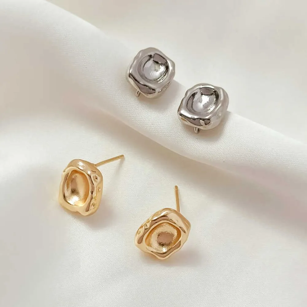 14K Gold Ladder Square Zirconium Square Irregular Stud Earrings Empty Holder Handmade DIY Material Homemade Earrings Accessories
