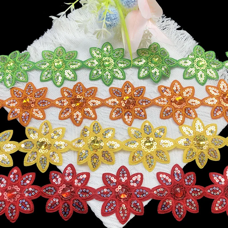 1/2/4.5 Yards Flower Sequins Sewing on Ribbon Lace Appliques Trims Dress DIY Craft Supplies Sewing Accessories 7.5cm Width 2023