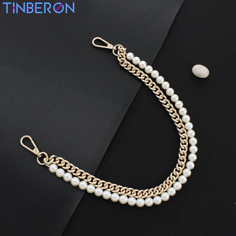 

TINBERON Pearl Bag Strap Handbag Belt DIY Purse Replacement Handles Strap Pearl Decorative Metal Chain Strap Bag Accessories