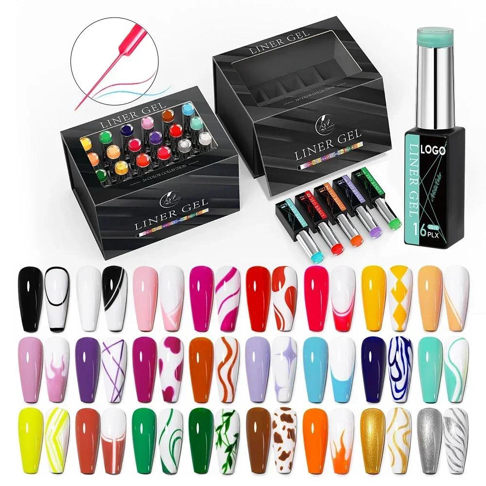 

24pc Nail Liner Painting Gel Set Black White Drawing Nail Art Vernis French Style DIY Manicure Design UV/LED Semi Permanent