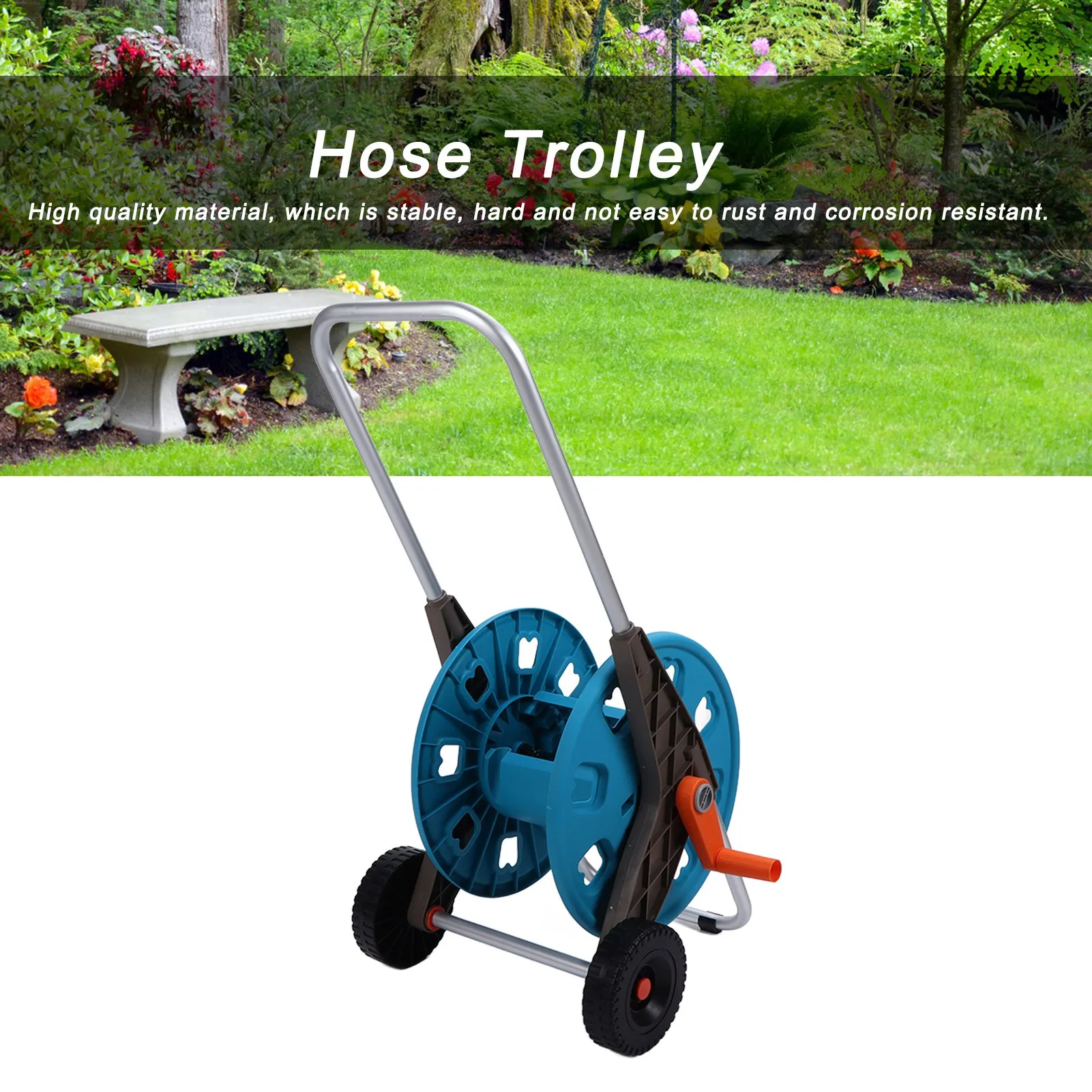 

G1/2 Тележка для катушки для садового шланга с 2 колесами Садовая стойка для водопроводных труб Тележка для полива Крепление для шланга 60 м Катушка для садового шланга Тележка для садового шланга
