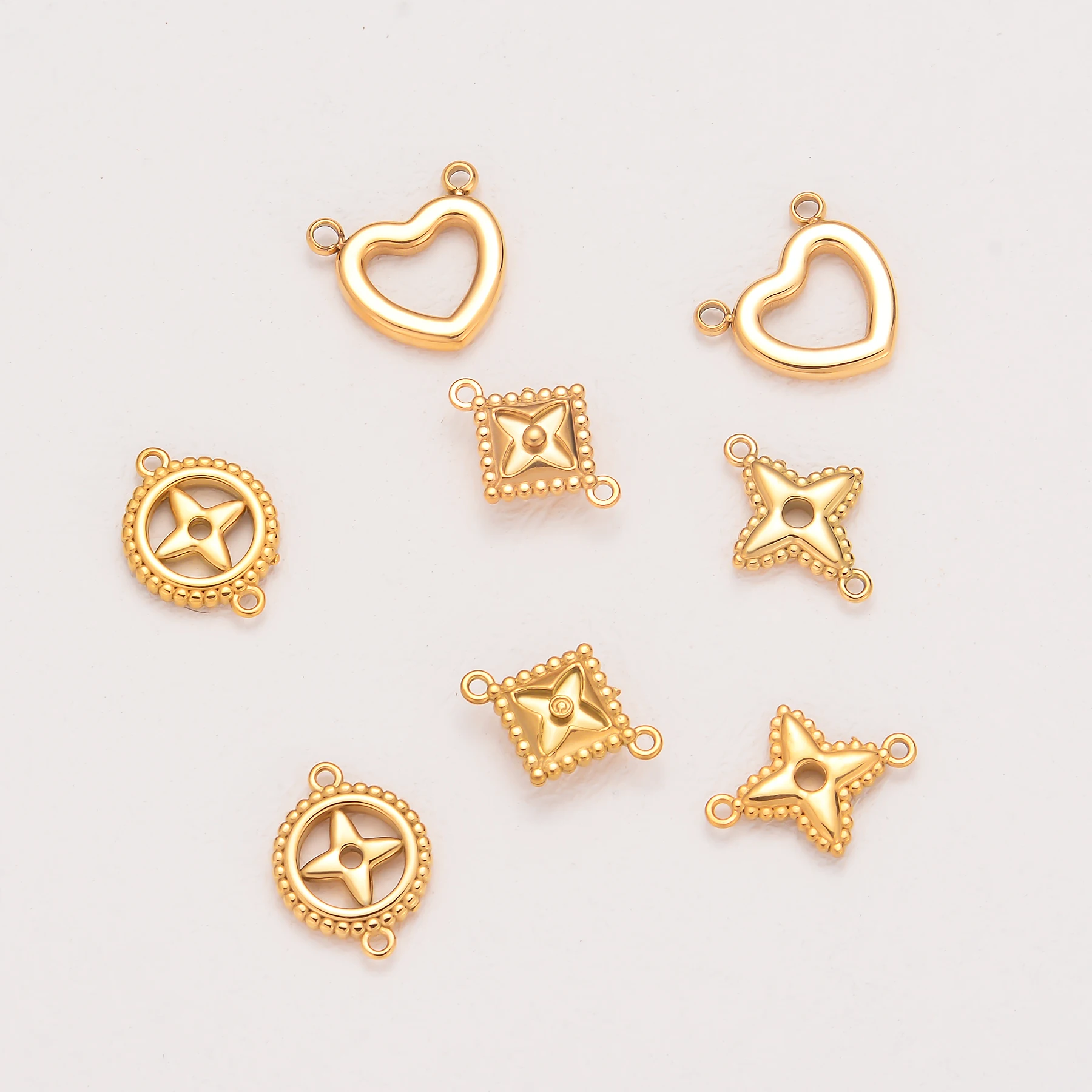 4 Stück/Set Edelstahl Mini-Herz-Blumen-Stern-Verbinder mit zwei Löchern für DIY-Halsketten- und Armband-Schmuckherstellung – Detail 3