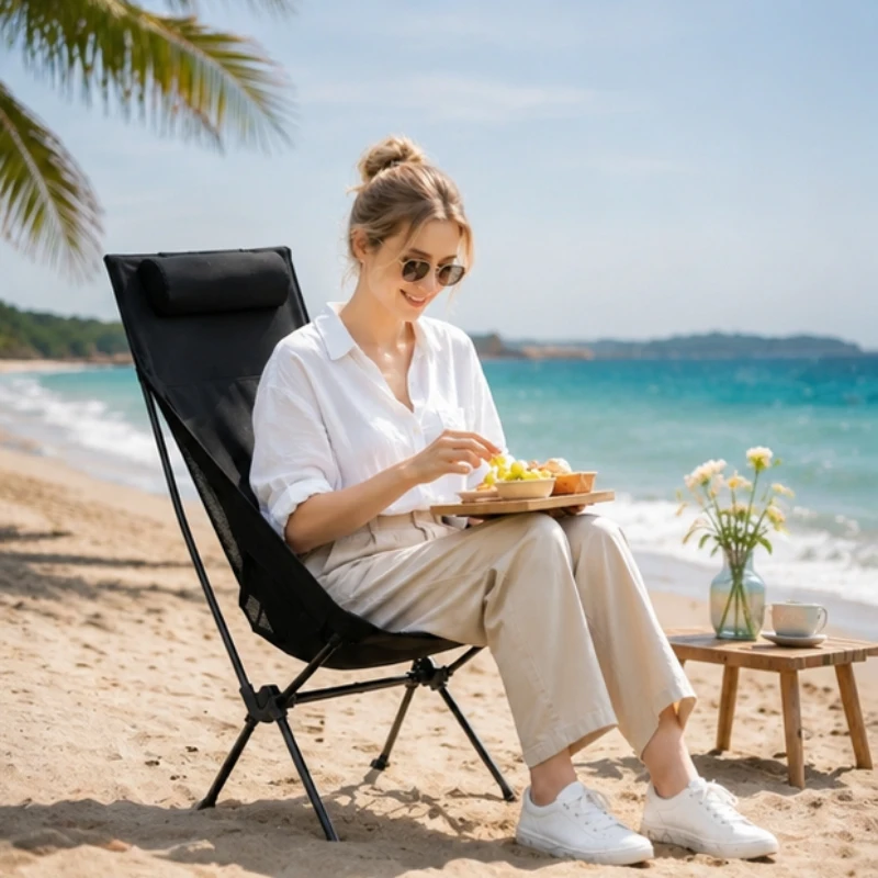 

Portable Folding Outdoor Camping Chair, Aluminum Alloy Lightweight Tourist Chair with Headrest for Fishing, Hiking, Travel