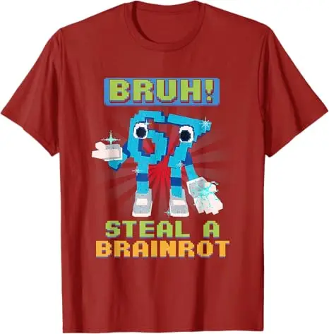 Bruh 67 Meme سرقة A Brainrot بكسل تي شيرت الفكاهة الفوضى Y2k الألعاب قائلا المحملة الجدة هدية الأولاد موضة بلوزات قصيرة الأكمام #6