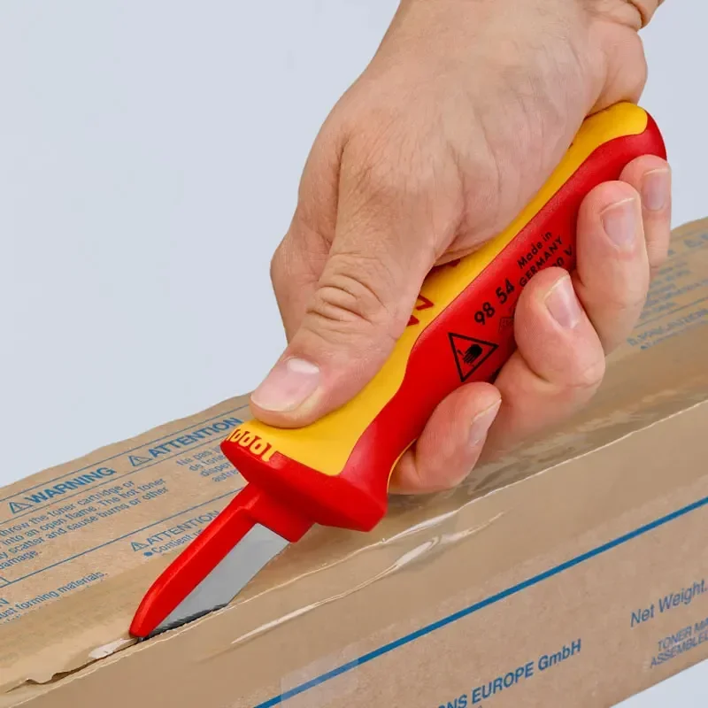 KNIPEX Cable Knife VDE-tested Insulated Ergonomical Design Handle Solid Blade Knife with Comfortable Slip Guard 9854