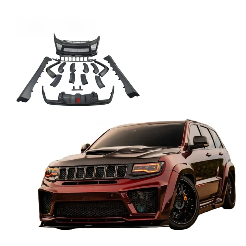 For Grand Cherokee Front Bumper & Wide Fender Flares Exterior Modification Auto Parts Trackhawk Style Wide Body Upgrade Kit