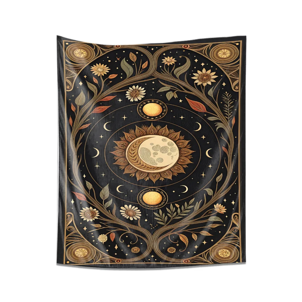 "Tapeçaria com tema de astronomia vintage - Pano decorativo para pendurar sol e lua"