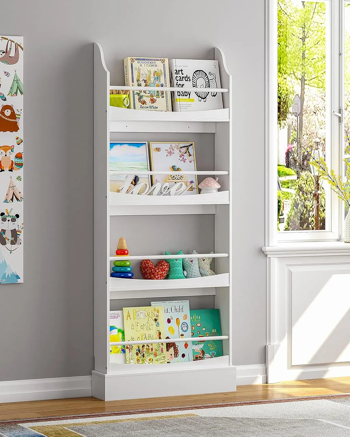 

Kids Bookshelf,4 Tiers Children's Bookcases and Storage, Kids Bookcase Rack Wall for Bedroom,Study Living Room,White