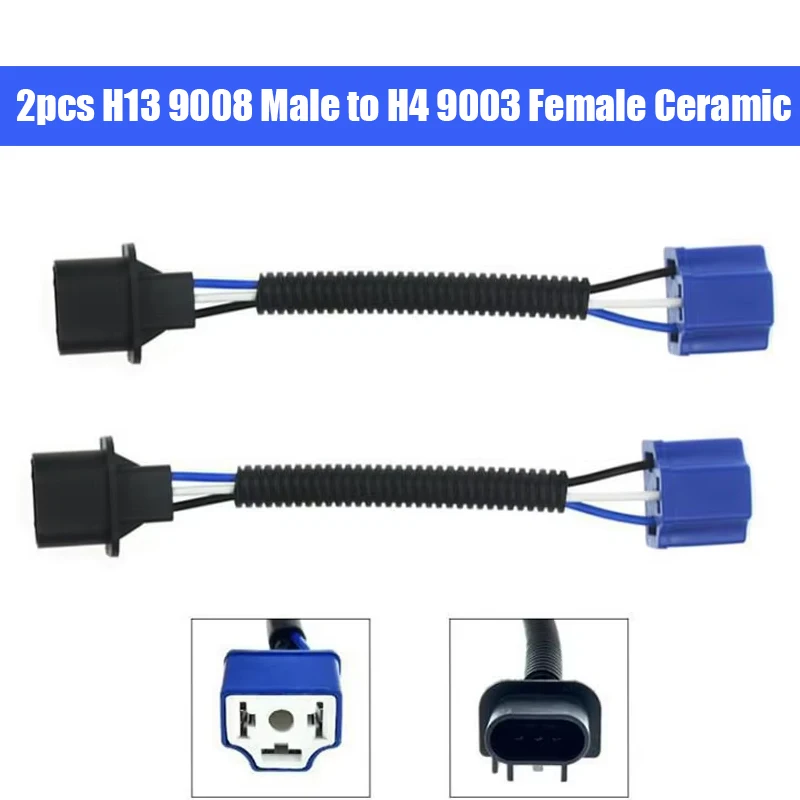 2Pcs H4 9003 Female To H13 9008 Male Adapter Conversion Wiring Harness For Jeep Wrangler JK 2007-2017 7 inch Headlight Plug