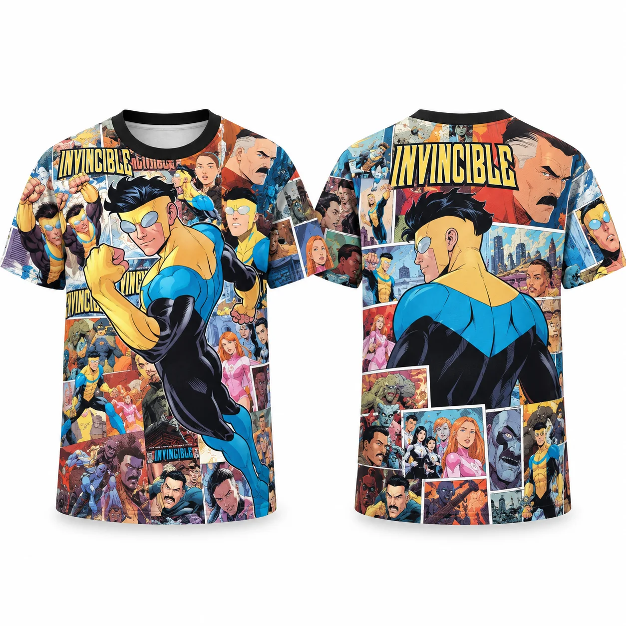 Invincible Graphic Print T-Shirt Mark Nolan Debbie Atom Eve Dupli-Kate Amanda All Over Print Short Sleeve Tees Tops