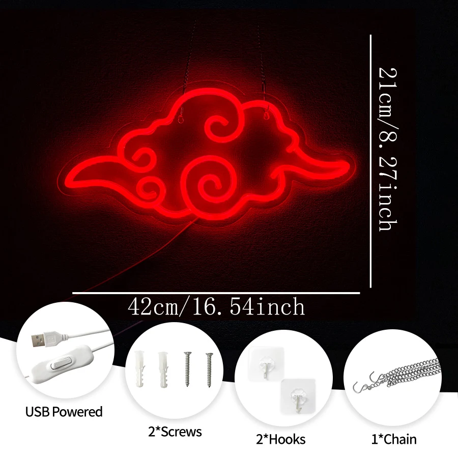 Anime Neon Sign,LED Cloud Neon Lights for Wall Decor,USB Night Light for Teen Boys Room,Bedroom,Game Room,Man Cave,Party Decor