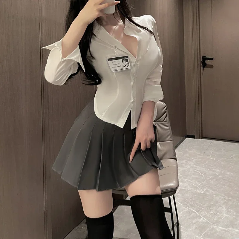 

Sexy Lingerie JK Cosplay Costumes Japanese Student Girls School Uniform Pleated Skirt Women Night Roleplay Temptation Outfits