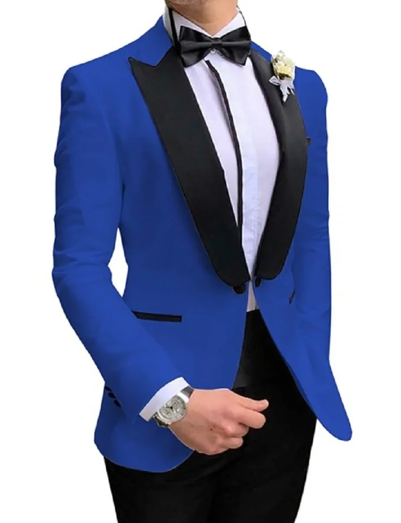 Sky Blue Men Suits Prom Tuxedos Groom Blazer Slim Fit Dinner Party Suit for Wedding Blazer+Pants+Bow