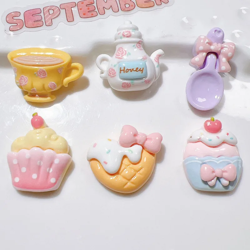 20Pcs Cartoon Teapot Cake Resin Jewelry Bracelet Hair Clip Crafts Accessories DIY Storage Box Pencil Case Water Cup Decor Patch