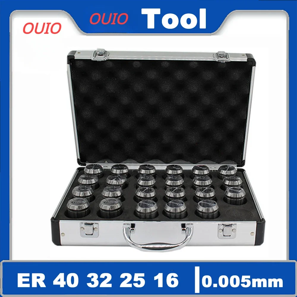 

OUIO ER40 ER32 ER25 ER20 ER16 11 Set Spring Collet Chuck AA 0.005mm for CNC Milling Tool Holder Engraving Machine Metal Aluminum