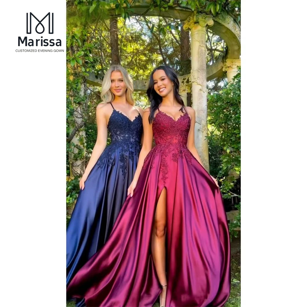 

Marissa Women's Evening Dress Woman A-line Side Slit Luxurious Evening Dresses 2025 Lace Satin Elegant Long Dress Custom Made