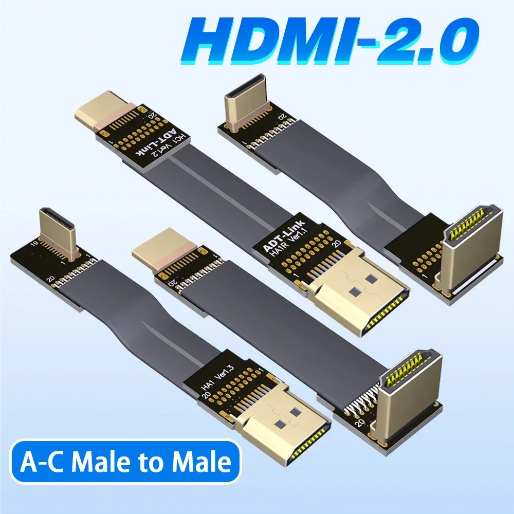 ADT HDMI2.0 To Mini-HDMI Up Down 90 Angle Flat Extension Cable for FPV Aerial Photography Gopro Camera A To C Type HDR 4K 18Gbps