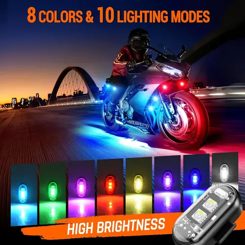 Imagen 2 del producto 2/4/6/8 Uds. Luces LED estroboscópicas para aviones Control remoto 8 colores luces LED anticolisión para coche motocicleta Drone avión bicicleta