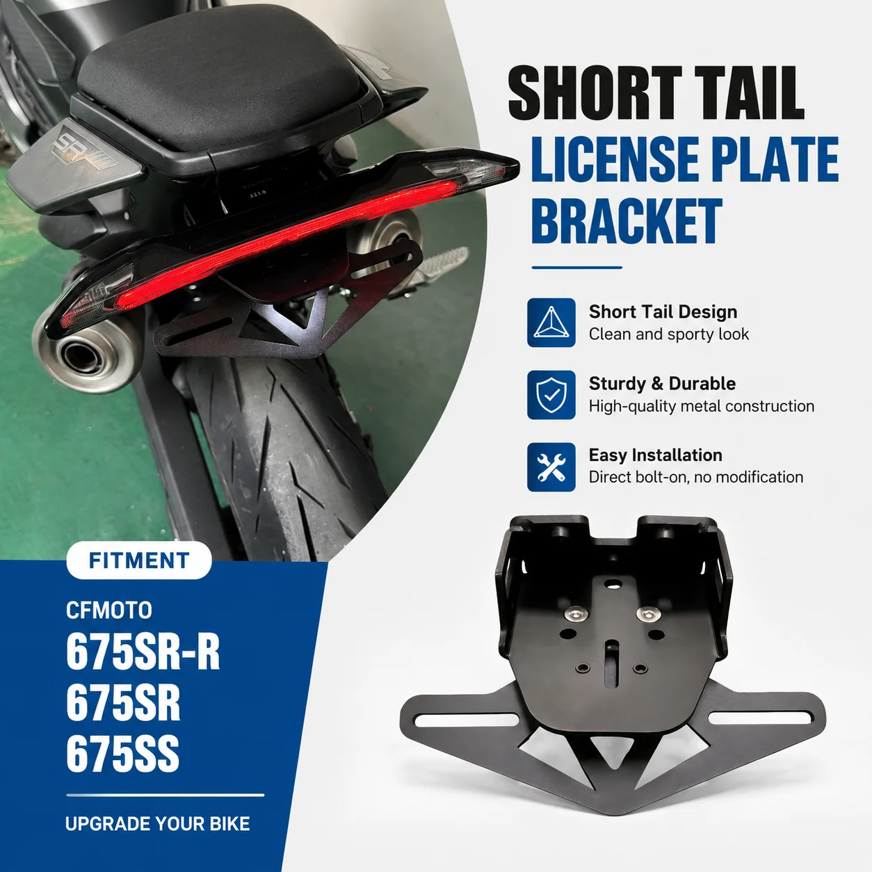 

For CFMOTO 675SR-R 675SRR 675 SR-R New Motorcycle Foldable Rear License Plate Holder Bracket Tail Tidy Fender Eliminator Metals
