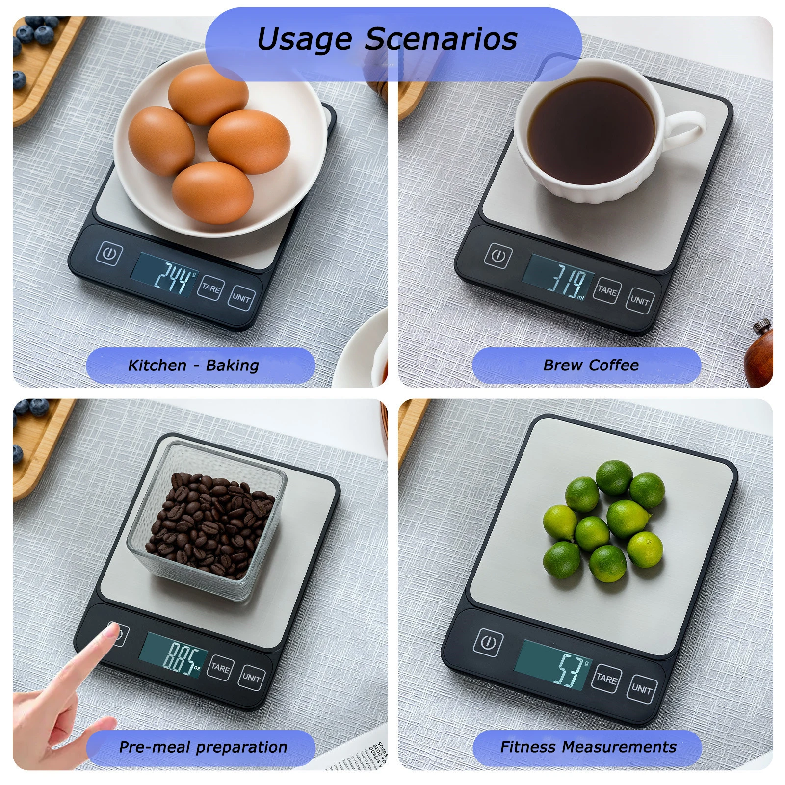 ميزان مطبخ 10 كجم، شاشة LCD رقمية، ميزان طاولة إلكتروني، موازين وزن جرام للخبز، ميزان طعام صحي شخصي