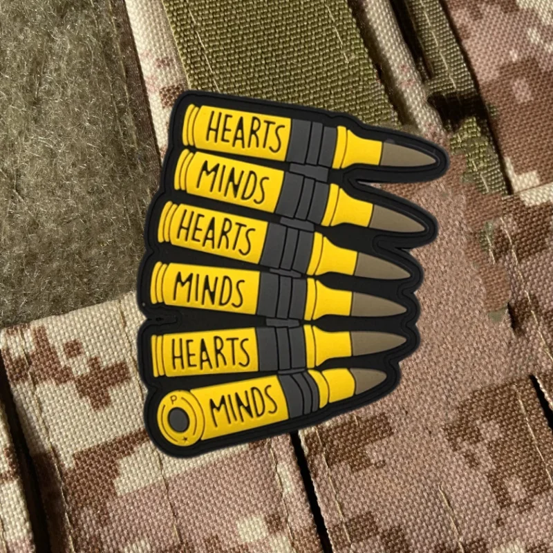 

HEARTS MINDS Bullet Clip Tactical PVC Patch Military Morale Badge Armband Outdoor Backpack Hat Accessories Hook and Loop Sticker
