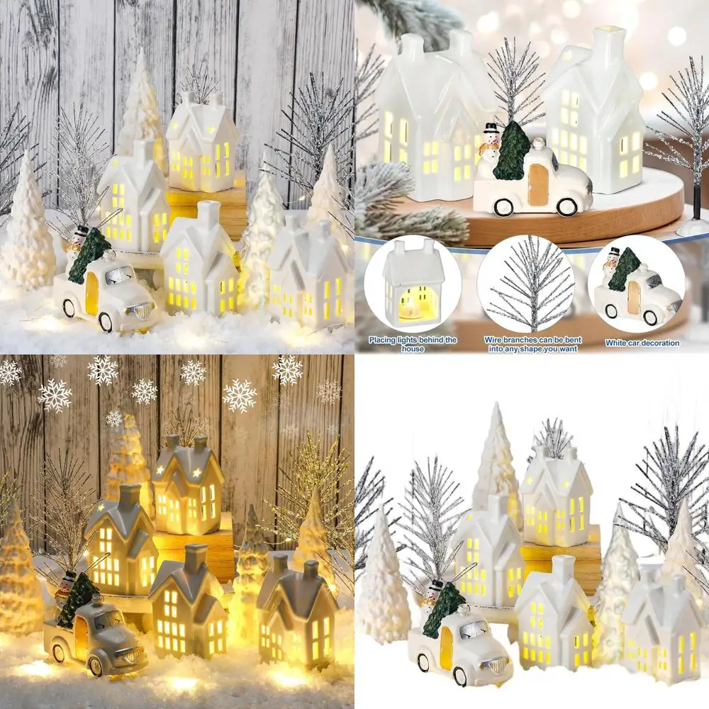 

Керамический рождественский деревенский набор из 17 предметов со светодиодной подсветкой и деревьями и грузовиком для праздничного декора в деревенском стиле