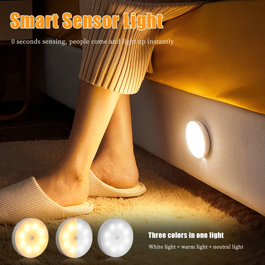 

LED Night Light USB Rechargeable Motion Sensor Lights Children Bedroom Lighting Home Decor Stairs Closet Wardrobe Cabinet Lamp