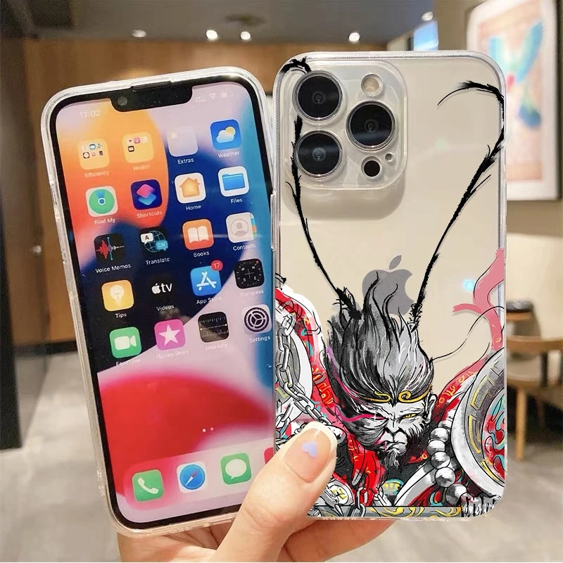 Phone Cases iphone 15 Pro Max Case 11 12 14 Pro 7 8 Plus X XSMax XR 13 Mini Soft Clear Shockproof Cover With Ink Monkey King