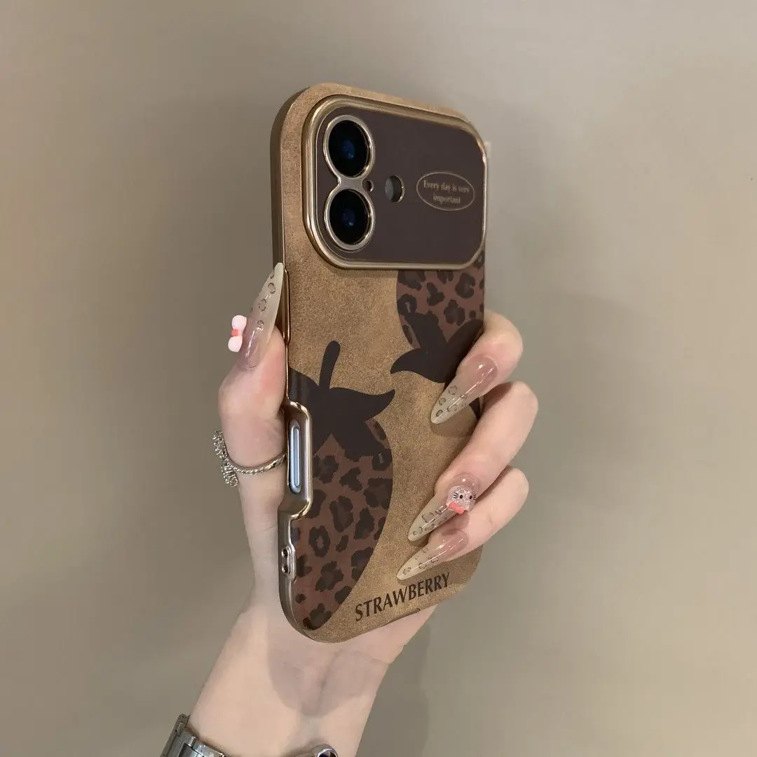 Cold wind niche leopard print strawberry for iphone16promax phone case iphone15 New iphone14 Premium iphone13