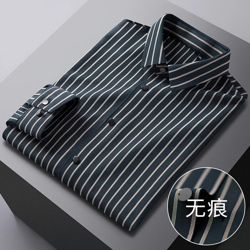 2023 New High Elasticity Seamless Men's Shirt Long Sleeve Slim Casual Shirt Solid Color Business Formal Dress Party Shirts M-4XL