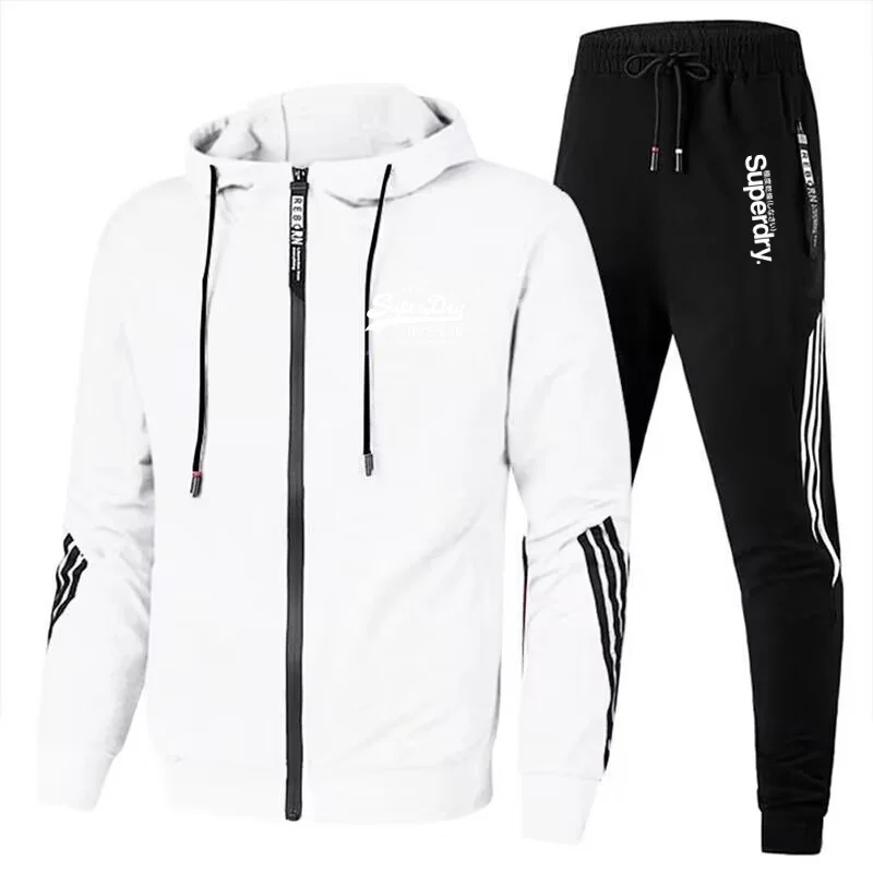 2024 new fashion UK Superdry Ultimate DRY Autumn New Men\'s Casual Sports Set Hoodie+Pants Two Piece Zipper Jacket Outdoor Joggin