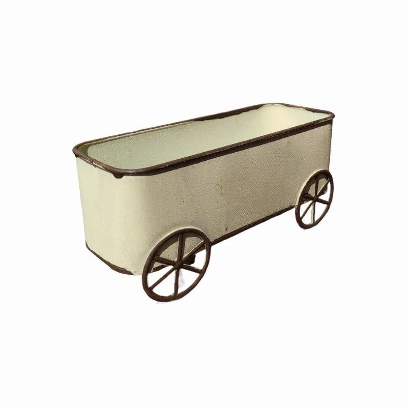 Vintage Wheeled Iron Planter Matte Rectangular Flower Pot with English Letter Decor for Succulent Garden Yard Decor