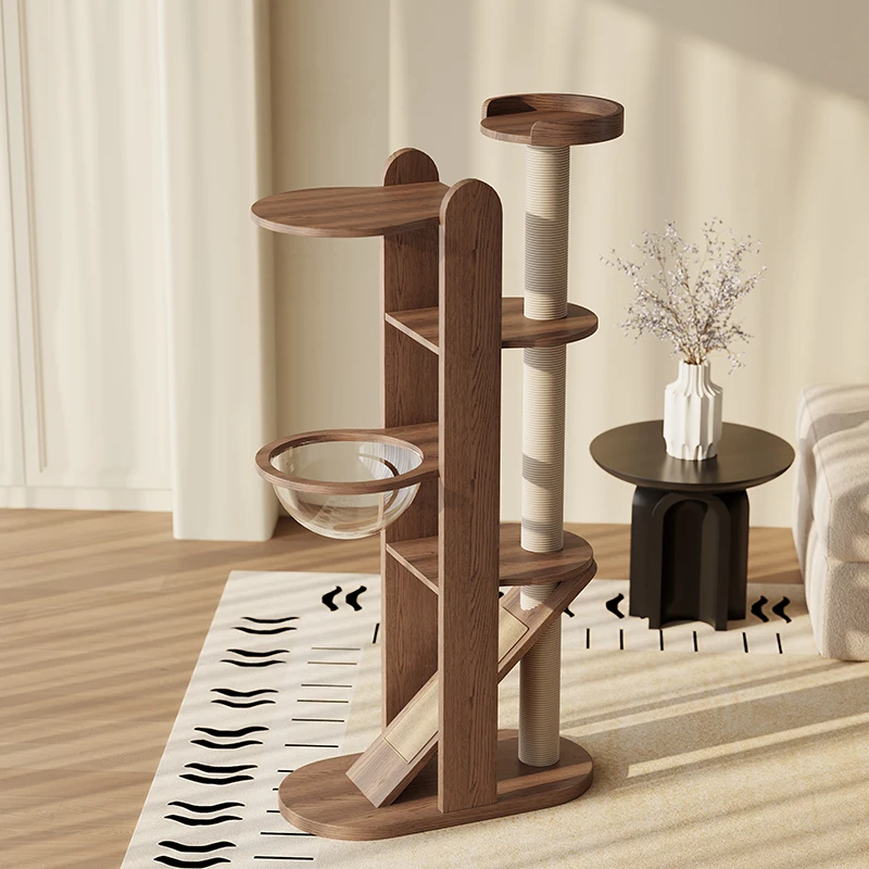 Solid wood cat climbing frame cat tree integrated jumping platform space capsule cat scratching column small apartment