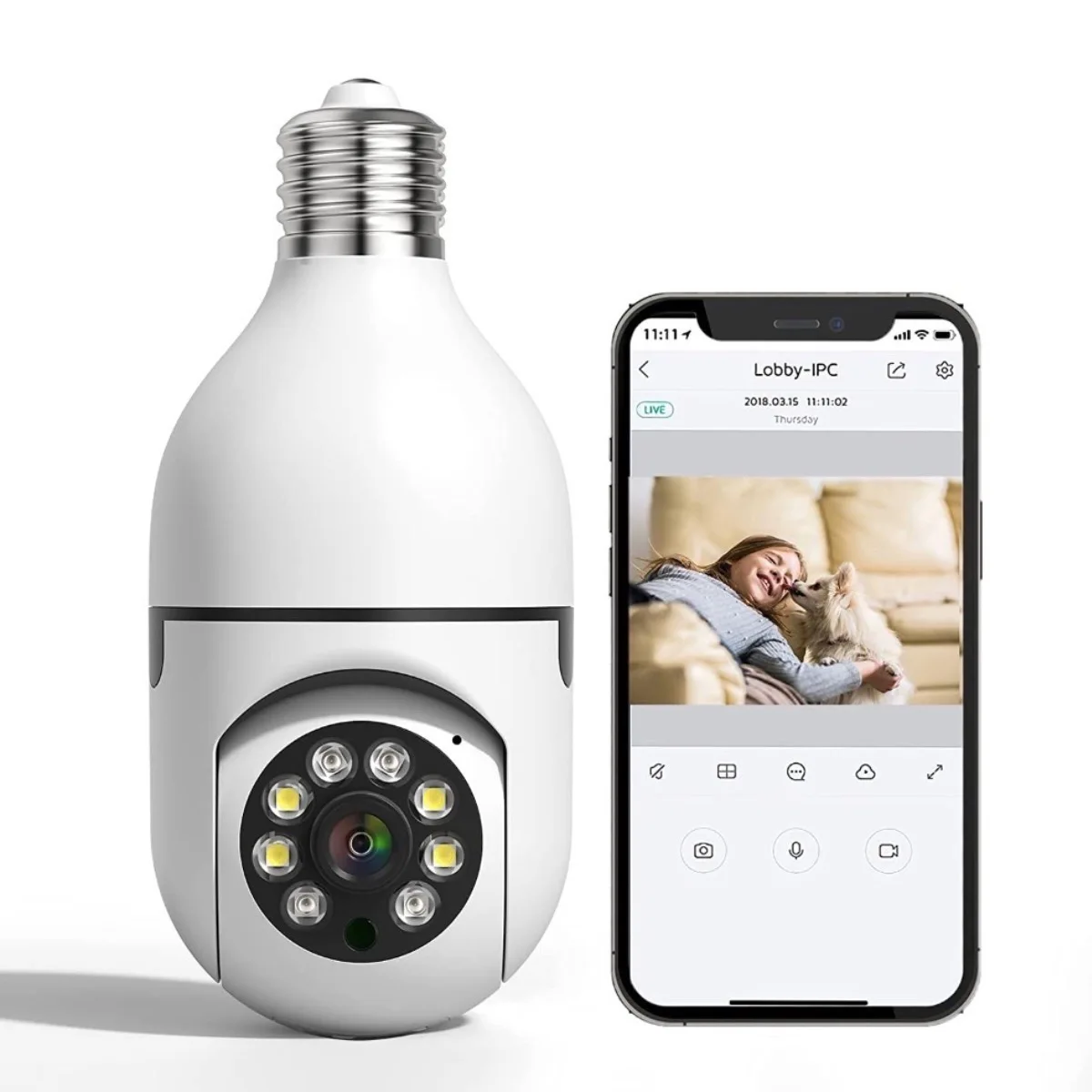 Light Bulb Camera E27 1080P Resolution Home Wifi Security Camera,360 PTZ Indoor/Outdoor Bulb Security Camera Works with Alexa