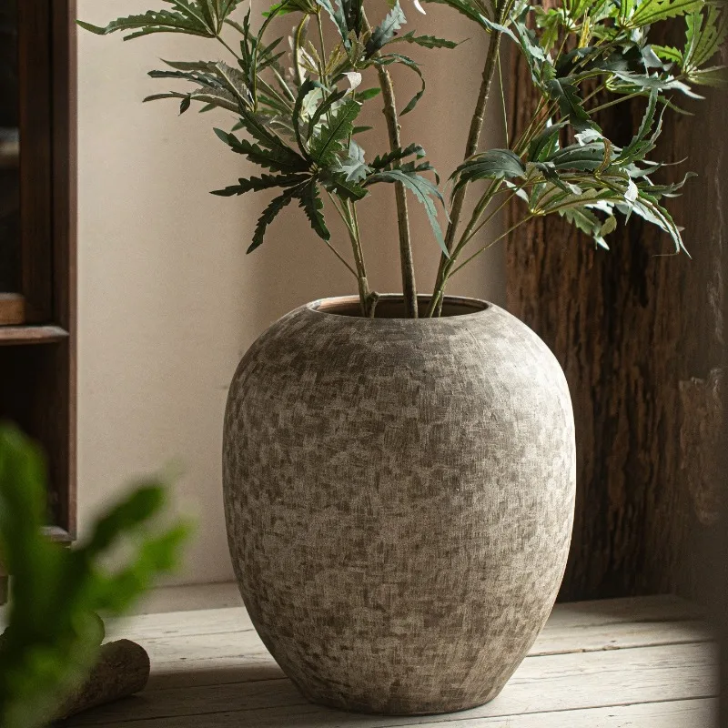Wabi Sand Wind Ornament Ceramic Vase Retro Coarse Pottery Jar Countertop Flower Pot Indoor Homestay Home Furnishing