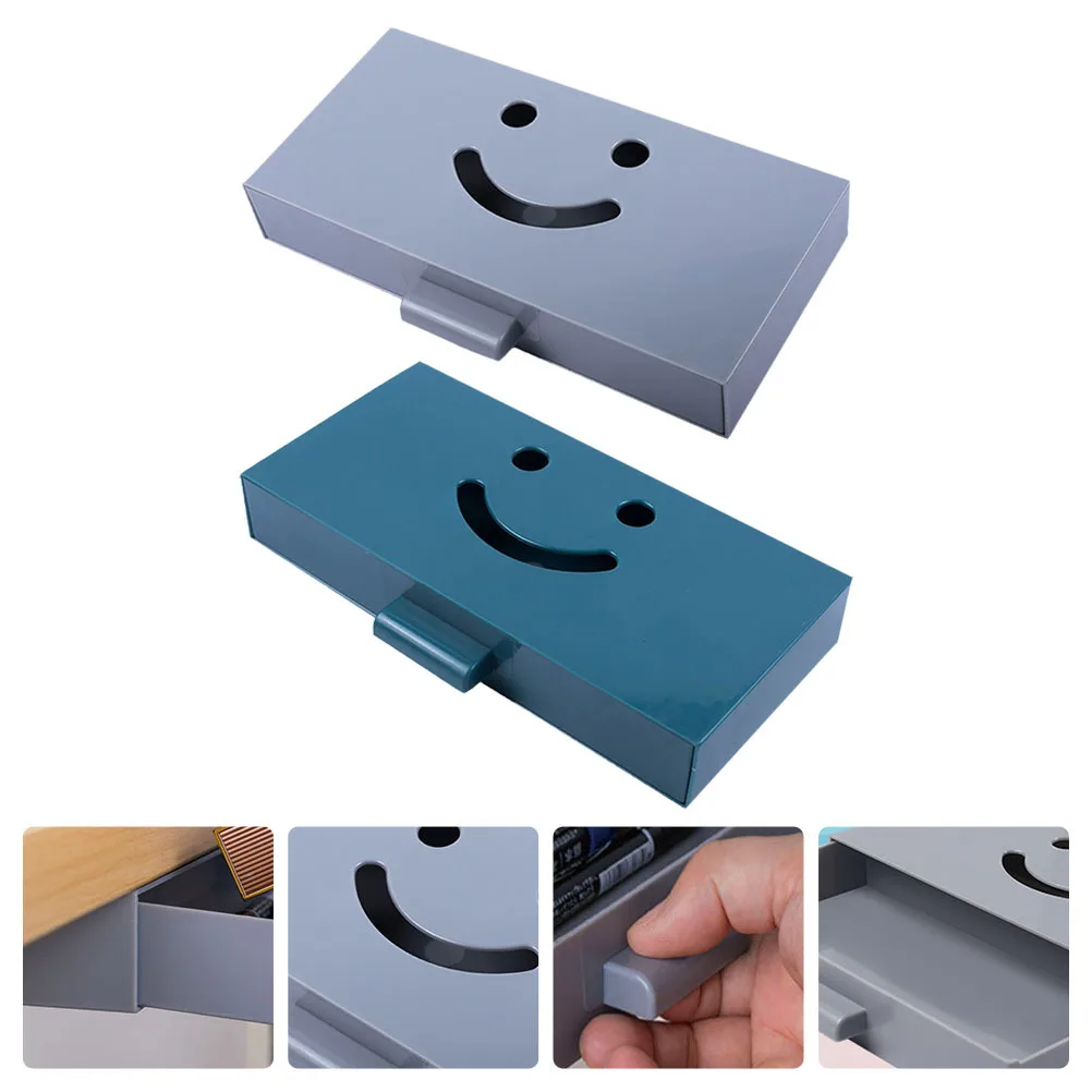 

2Pcs Table Bottom Sundries Holder Adhesive Drawer Style Storage Box for Living Room Bedroom Hidden Storage Box