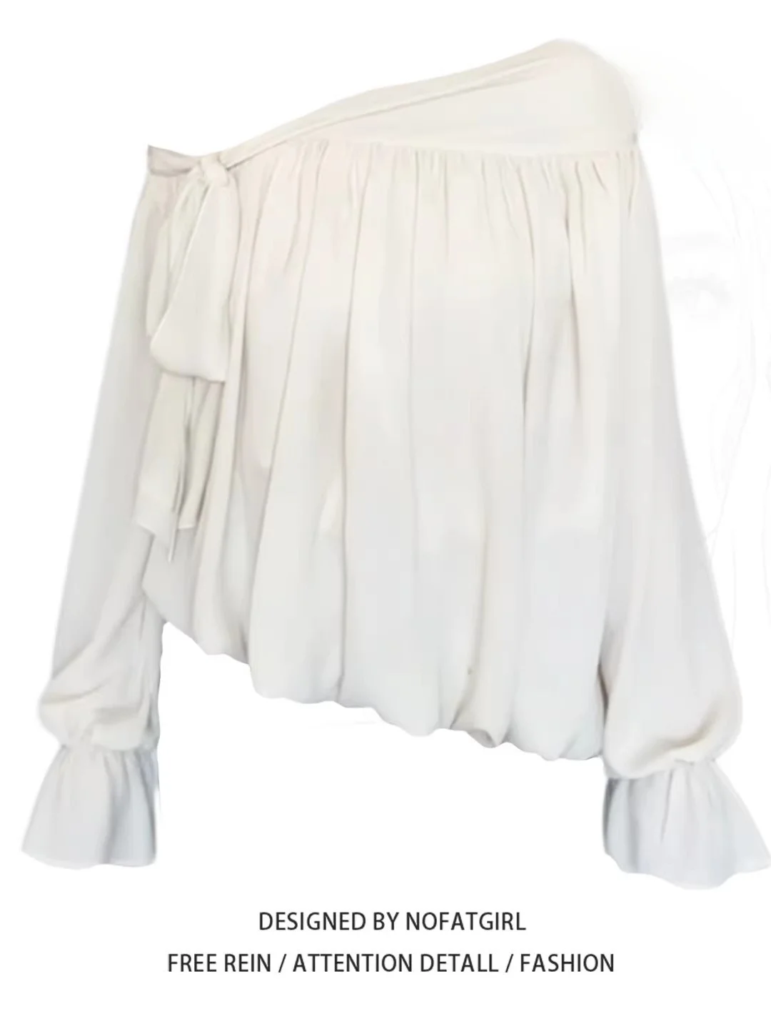 

plus Size Women's Vintage Snowflake Shirt Spring Long Sleeve Loose Asymmetrical Neck Bell Sleeve White Elegant Top