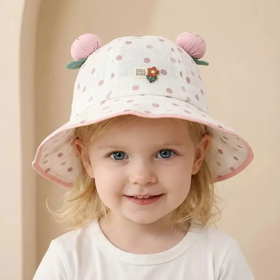 

Girls Polka Dot Fishing Cap Baby Sun Protection Hat Spring Autumn Lightweight Summer Princes Princess Pot Hat Cute Children's Ha