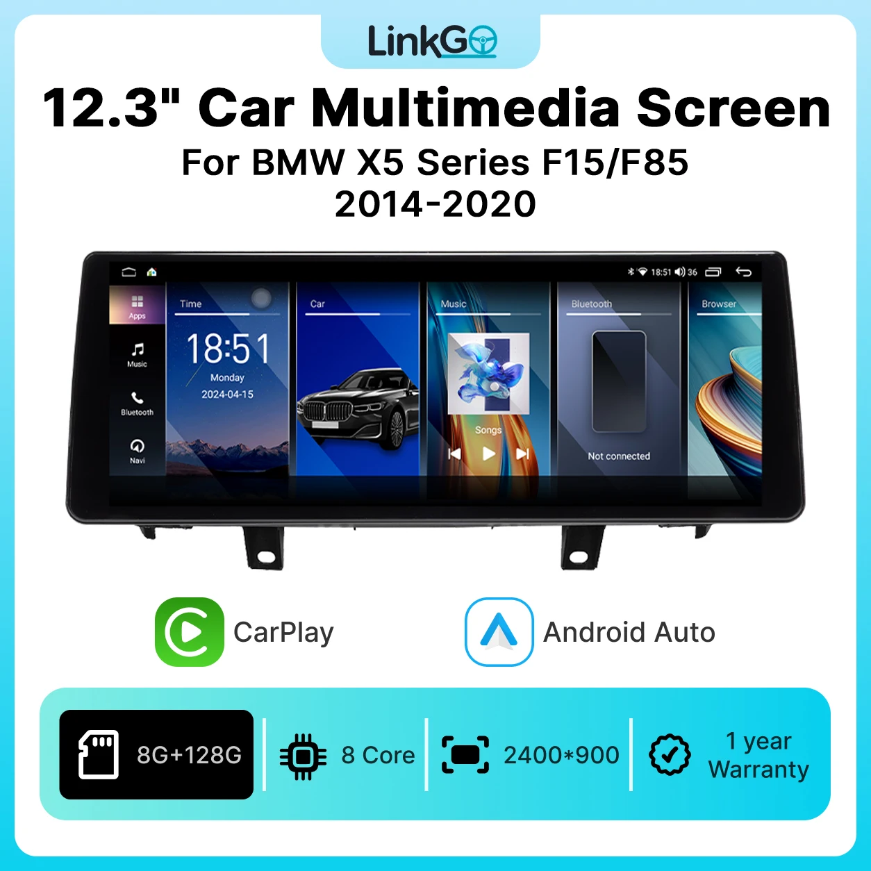 For BMW X5 F15 F85 2014-2020 with 12.3Inch car multimedia display CarPlay Android Auto GPS Car Radio Multimedia Stereo