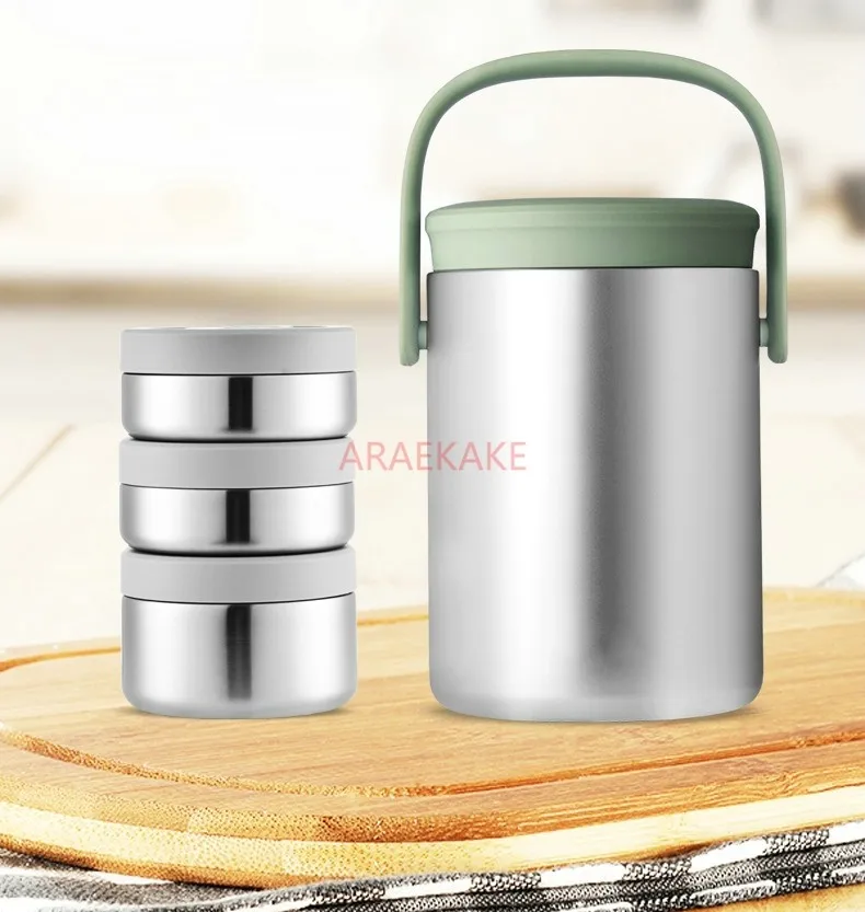 nsulated lunch box made of 304 stainless steel, vacuum large capacity, ultra long insulated bucket, three layers for office work