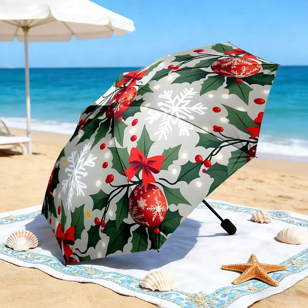 1PC Christmas-themed Umbrella by the Lake Print 8 Iron Ribs Folding Umbrella Auto-Open Fashion Sunshade