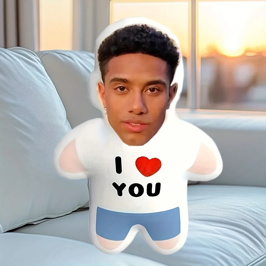 Custom Photo Face Pillow, Double‑Sided Print Personalized Human Face Plush Doll, I Love You Custom Stuffed Cushion Unique Gift