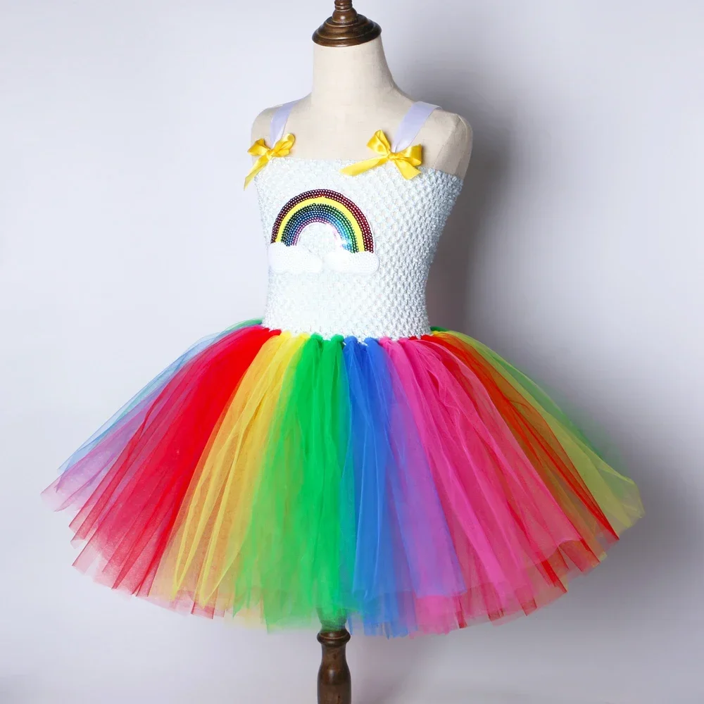 Rainbow Tutu Dress for Kids Girls Easter Carnival Party Costume Clothes Children Stage Perform Tulle Princess Dress Ball Gown