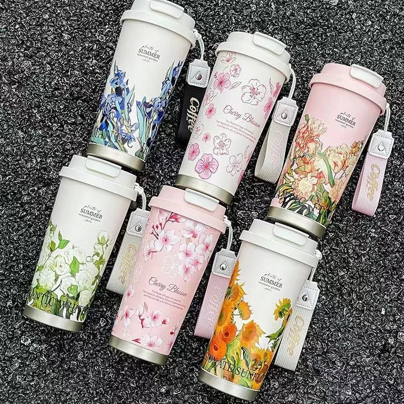 

Seaygift 500ml Convallaria Flower Stainless Steel Vacuum Mug for Girls Car Travel Double Wall Tumbler Mug with Cord