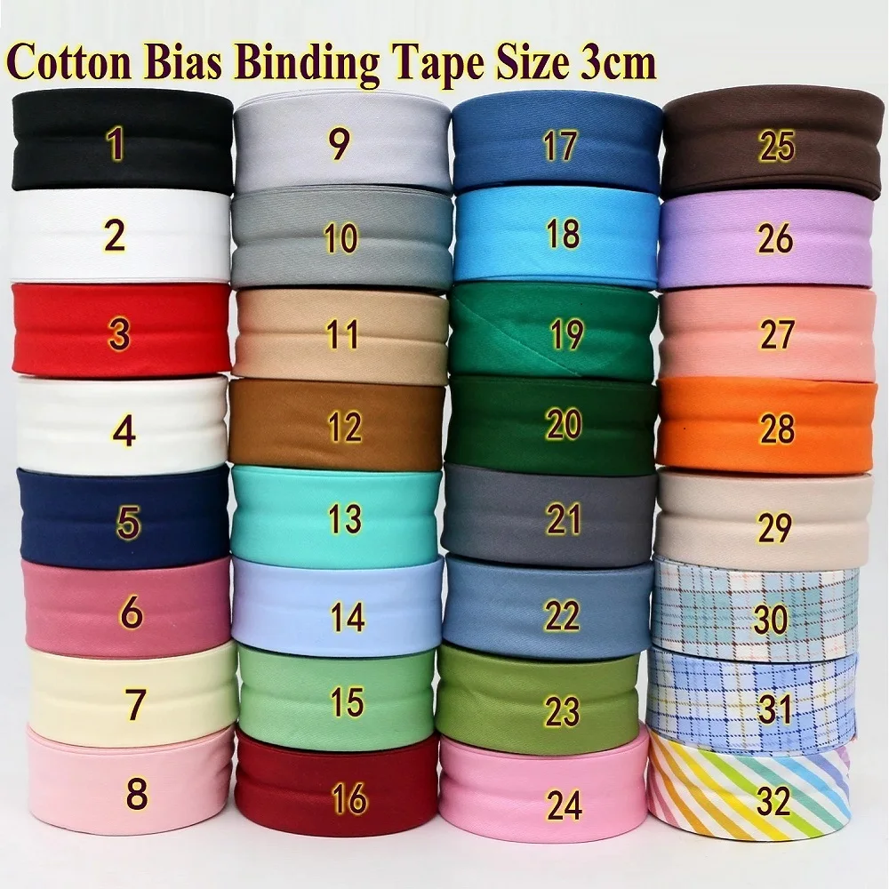 30mm Cotton Fablic Bias Binding Tape Solid color for DIY handmade sewing material Cloth Bias Tape