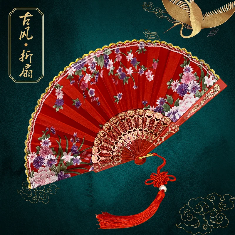 

Silk Cloth Gold Edge Fans Chinese Traditional Dance Fan Chinese Style Fan Customized Handmade Folding Fan